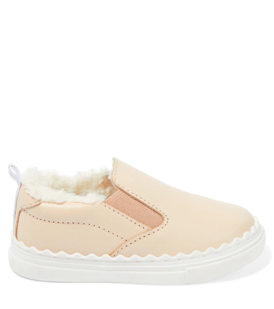 Shop Chloé Kids Baby Faux Shearling And Leather Sneakers In Pink