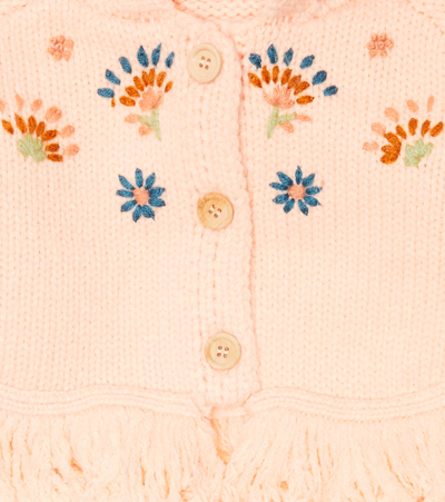 Shop Louise Misha Baby Clara Embroidered Wool-blend Cardigan In Blush