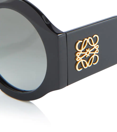 Shop Loewe Anagram Round Sunglasses In Shiny Black / Gradient Smoke