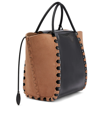 Alaïa Women's Le Hinge Suede & Patent Leather Tote In Rose Ancien/noir