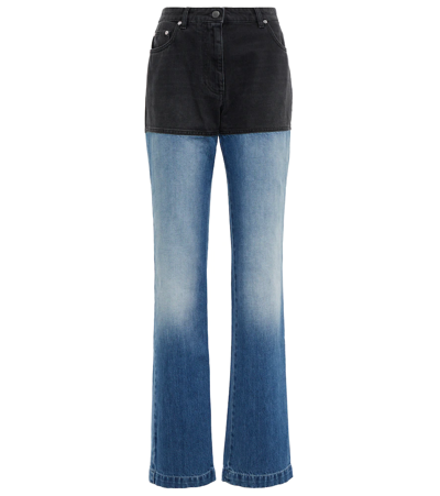 Shop Peter Do Two-tone High-rise Straight Jeans In Light Blue/black