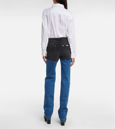Shop Peter Do Two-tone High-rise Straight Jeans In Light Blue/black