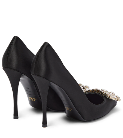 Roger Vivier 65 Crystal Flower Buckle Satin Pumps In Nero