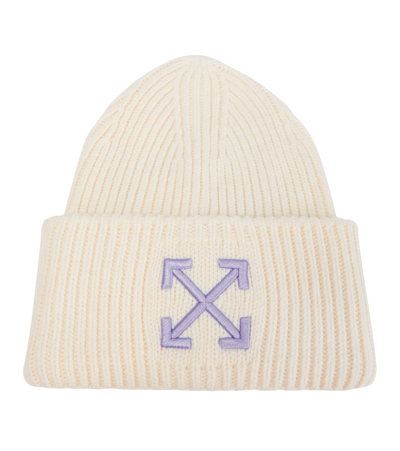 Shop Off-white Arrows Embroidered Wool Beanie In White Lilac