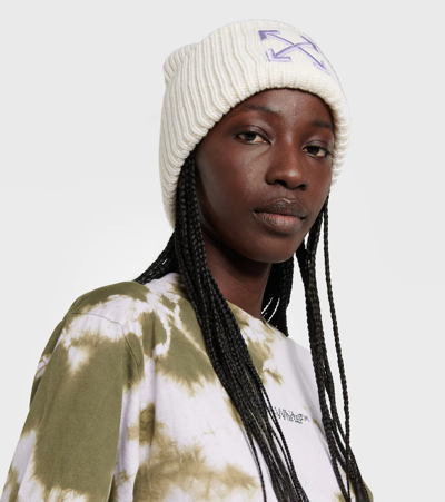 Shop Off-white Arrows Embroidered Wool Beanie In White Lilac