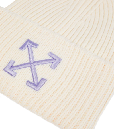 Shop Off-white Arrows Embroidered Wool Beanie In White Lilac