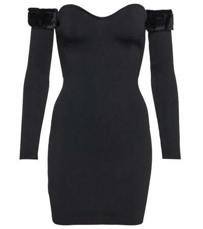 Shop Staud Josee Faux Fur-trimmed Minidress In Black