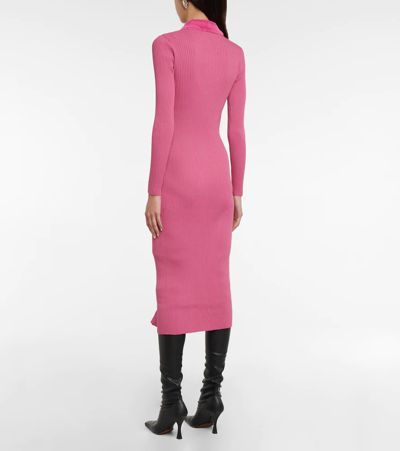 Shop Staud Celina Faux Fur-trimmed Midi Dress In Lollipop