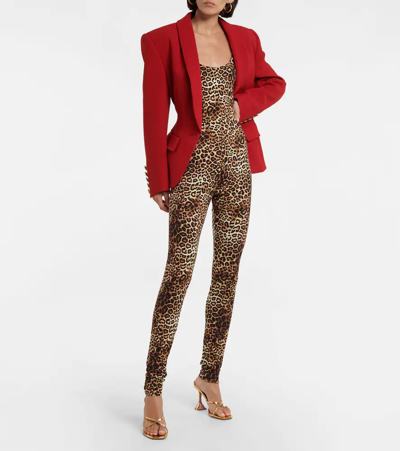 Shop Alexandre Vauthier Leopard-print Jersey Jumpsuit