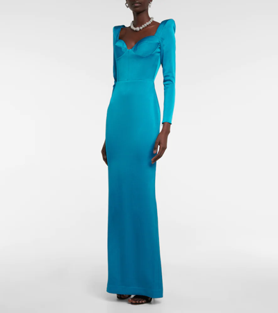 Shop Alex Perry Gable Satin Crêpe Gown In Teal