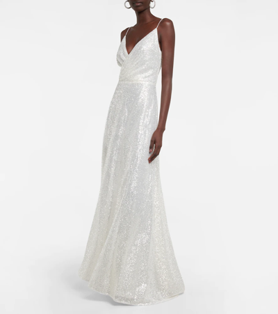 Shop Costarellos Kristina Sequined Tulle Gown In Off White