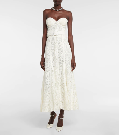 COSTARELLOS SHARIE BELTED LACE BUSTIER GOWN 