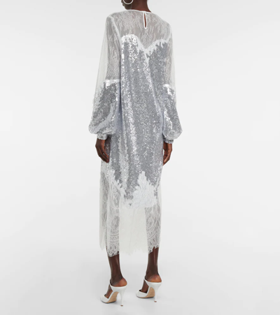 Costarellos Zahara Sequined And Lace Gown In Silver & Off White