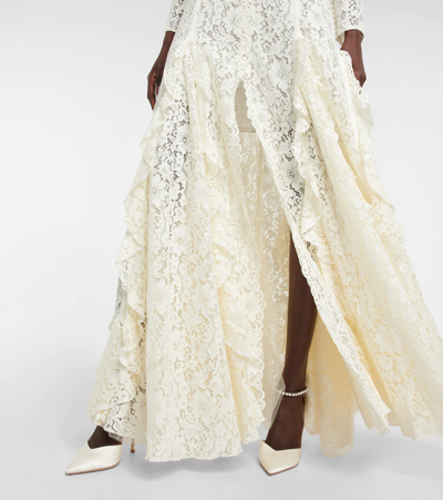 Shop Costarellos Patrice Belted Ruffled Lace Gown In Ivory