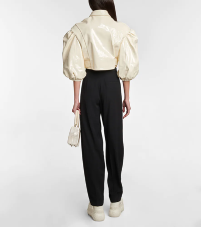 Shop Simone Rocha Cropped Leather Jacket In Cream
