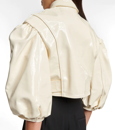 Shop Simone Rocha Cropped Leather Jacket In Cream