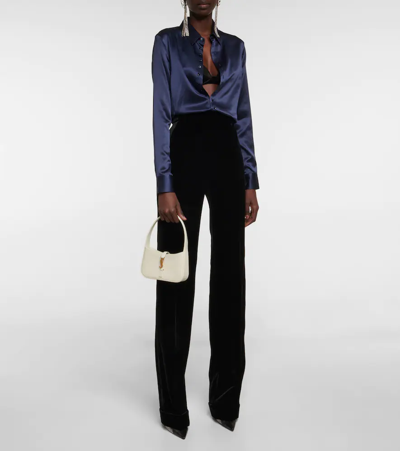 Saint Laurent Le 5 A 7 Mini Ysl Shoulder Bag In Smooth Leather In Blanc Vintage