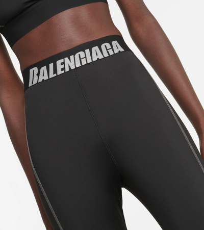 Shop Balenciaga High-rise Logo Leggings In Black/grey