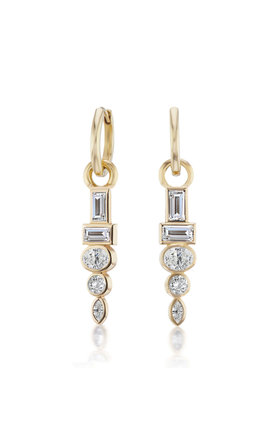 Shop Sorellina Totem 18k Yellow Gold Diamond Huggie Earrings In White