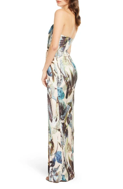 Shop Katie May Finn Strapless Column Gown In Teal Foliage
