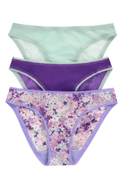 Shop On Gossamer 3-pack Mesh Hip Bikinis In Sage/ Purple / Garden