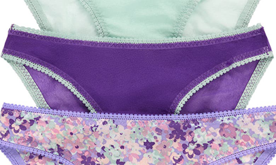 Shop On Gossamer 3-pack Mesh Hip Bikinis In Sage/ Purple / Garden