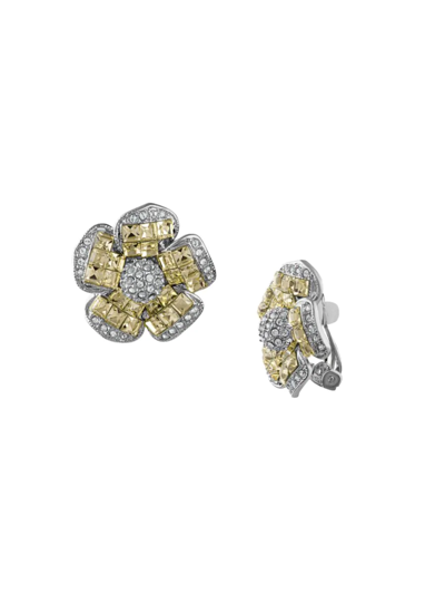 Shop Cz By Kenneth Jay Lane Women's Look Of Real Rhodium Plated & Cubic Zirconia Floral Stud Earrings In Brass
