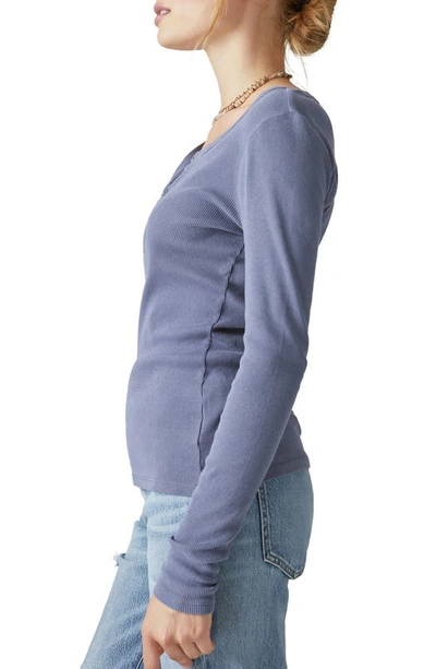 Shop Lucky Brand Rib Cotton Henley In Night Shadow Blue