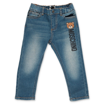 Shop Moschino Kids Logo Detailed Straight Leg Jeans In Blue