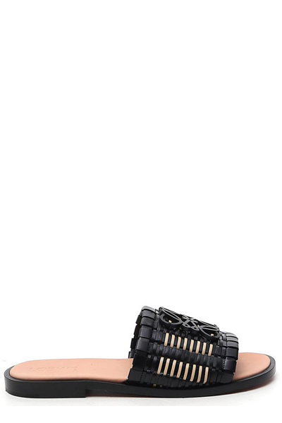 Shop Loewe Anagram Logo Plaque Interwoven Sandals In Black