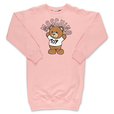 Shop Moschino Kids Teddy Bear Printed Long Sleeved Dress In Pink