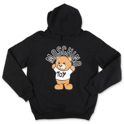 Shop Moschino Kids Teddy Bear Printed Long Sleeved Hoodie In Black