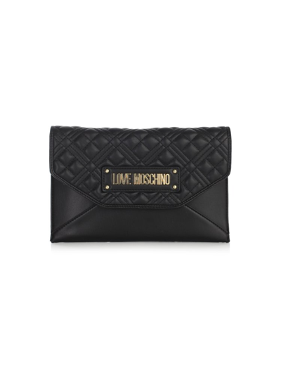 Shop Love Moschino Shiny Quilted Clutch Bag In Black