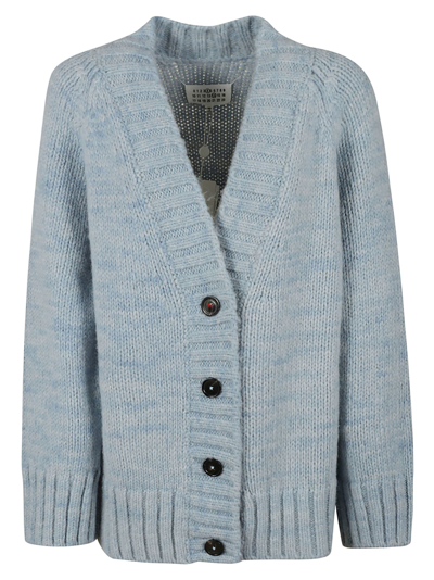 Shop Maison Margiela Ribbed Buttoned Cardigan In Sky