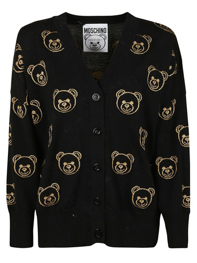 Shop Moschino Bear Motif Cardigan In Black