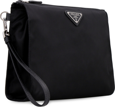 Shop Prada Nylon Pouch-bag With Logo In Black