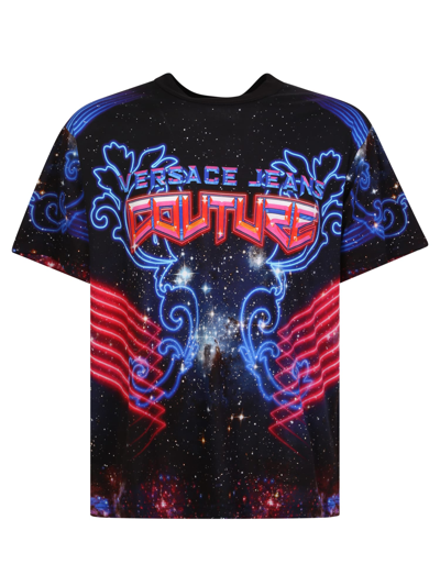 Shop Versace Jeans Couture T-shirt With Galaxy Print Black In Blue