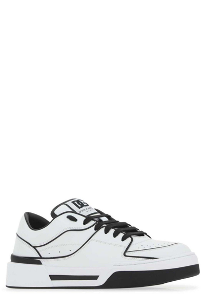 Shop Dolce & Gabbana New Roma Lace-up Sneakers In Bianco Nero