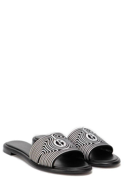 Shop Giorgio Armani Logo Detailed Slip-on Sandals In Nero+bia/ner+nero