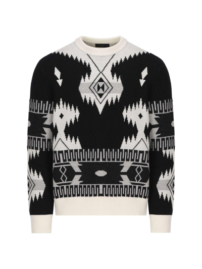 Shop Alanui Icon Jacquard Drop Shoulder Sweater In Nero