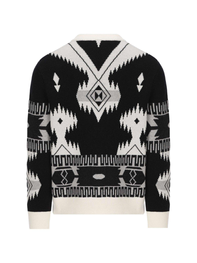 Shop Alanui Icon Jacquard Drop Shoulder Sweater In Nero