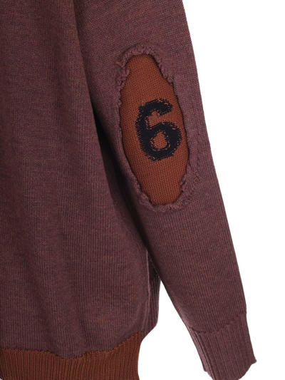 Shop Mm6 Maison Margiela Ribbed-detail V-neck Sweater In F Chocolate