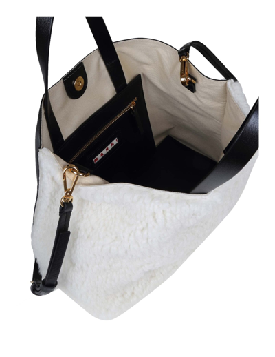 Shop Marni Tote Bag In Shearling And Leather In White/black