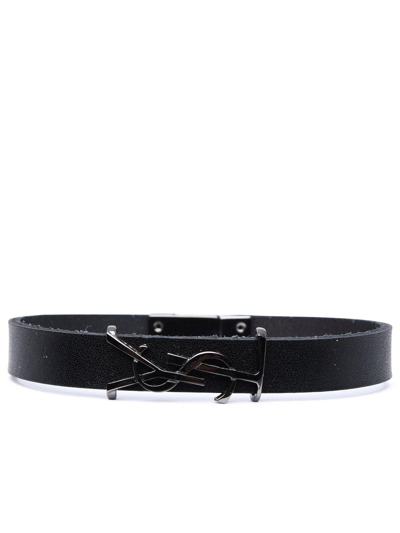 Shop Saint Laurent Opyum Logo Plaque Bracelet In Nero