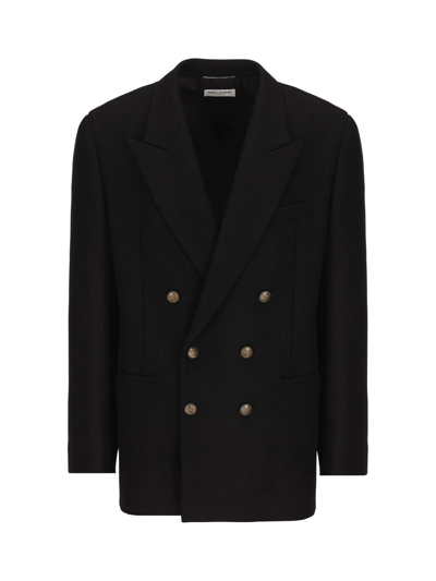 Shop Saint Laurent Double-breasted Long-sleeved Jacket