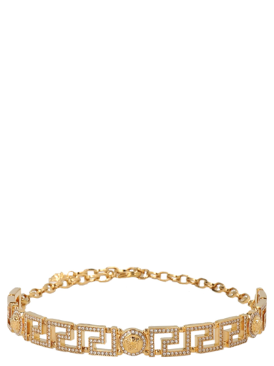 Shop Versace Greca Necklace In Gold/silver