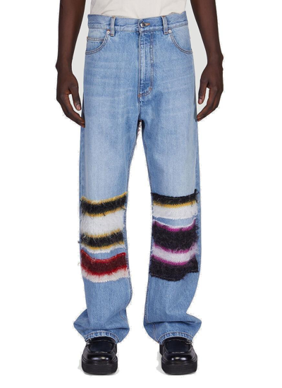 Shop Marni Striped Patchwork Straight Leg Jeans In Blue