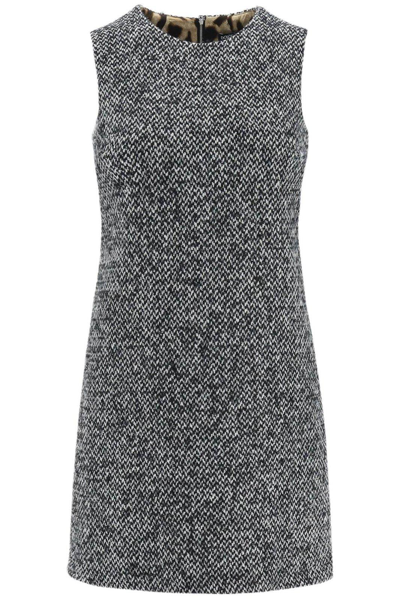 Shop Dolce & Gabbana Sleeveless A-line Mini Dress In Grey/ Black/ White