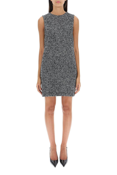 Shop Dolce & Gabbana Sleeveless A-line Mini Dress In Grey/ Black/ White