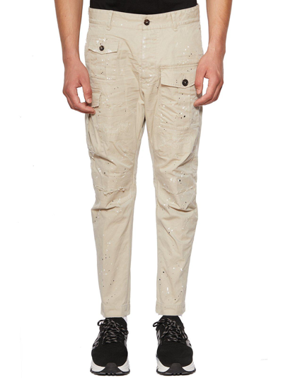 Shop Dsquared2 Paint Splatter-printed Straight Leg Cargo Trousers In Neutrals